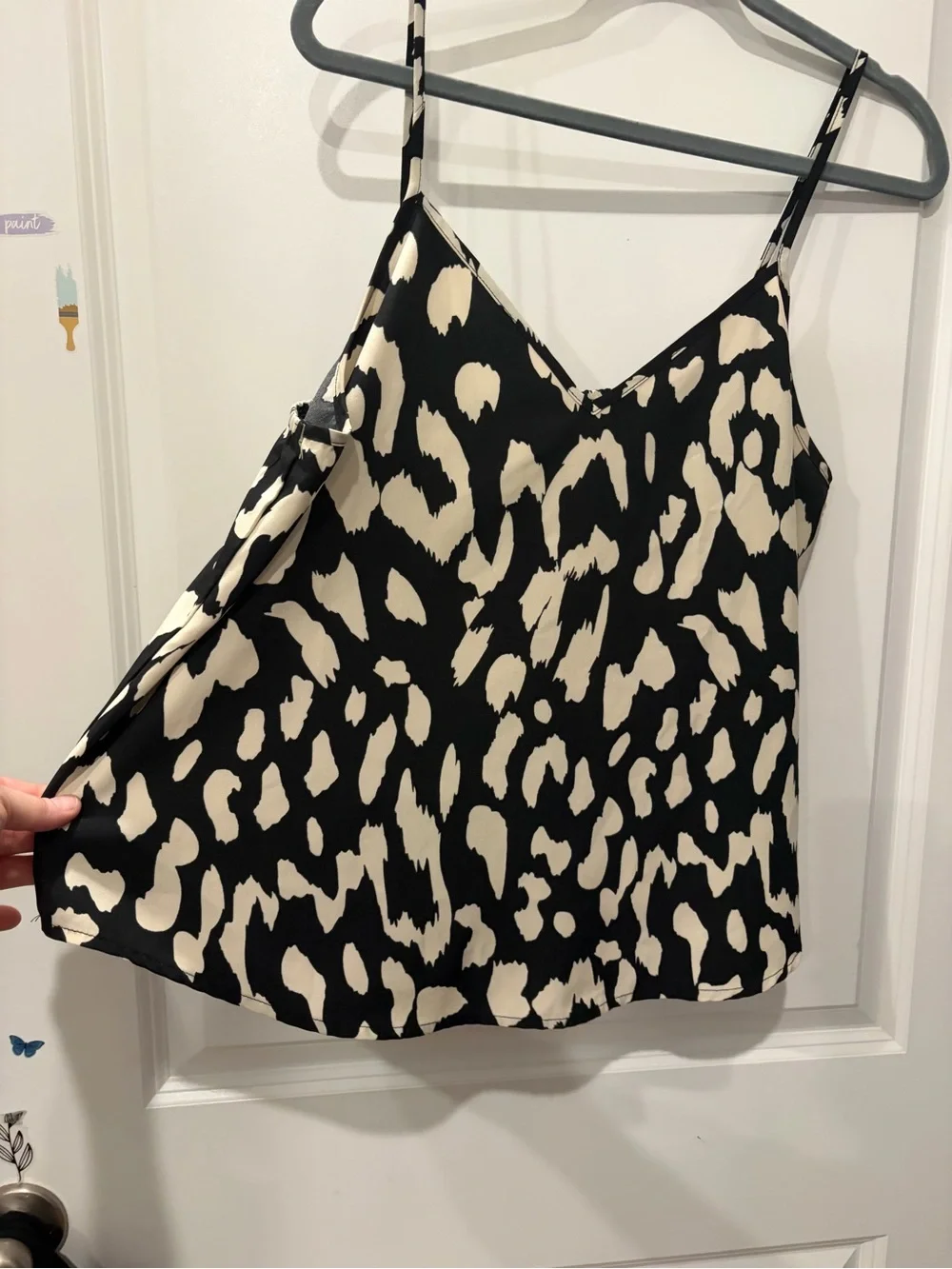 Black and Cream Animal-Print Spaghetti Strap Cami